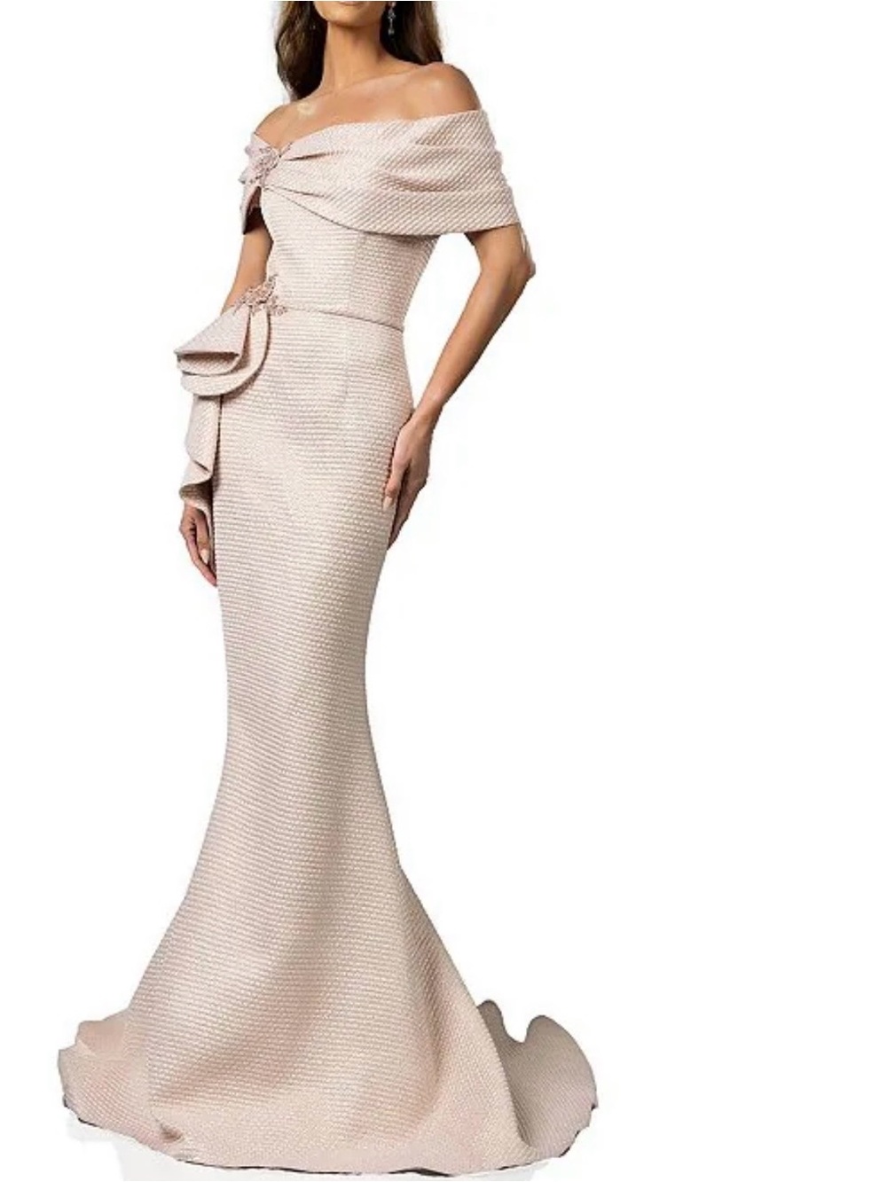 Terani Couture Blush Off-the-Shoulder Textured Mermaid Gown